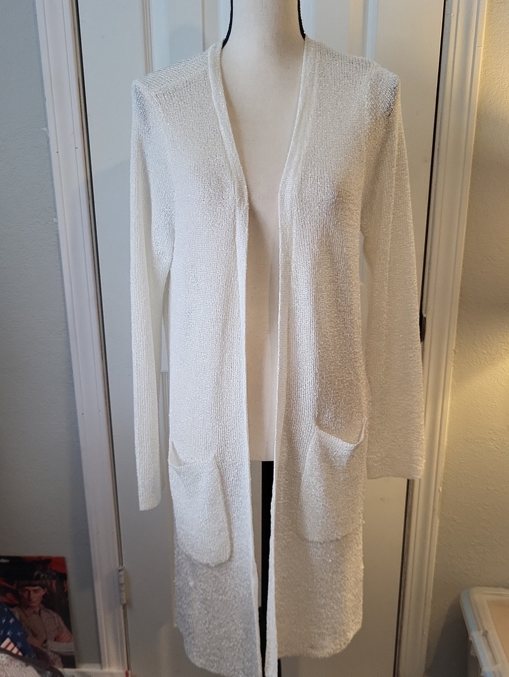 Preston & York Cream Open-Front Long Cardigan